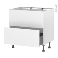 Meuble de cuisine - Sous évier - Faux tiroir haut - HELIA Blanc - 1 tiroir - L80 x H70 x P58 cm