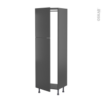 Colonne de cuisine N°2721 gris - Armoire frigo encastrable - HELIA Gris - 2 portes - L60 x H195 x P58 cm