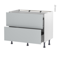 Meuble de cuisine - Casserolier - HELIA Gris clair - 2 tiroirs - L100 x H70 x P58 cm