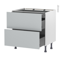 Meuble de cuisine - Casserolier - HELIA Gris clair - 2 tiroirs 1 tiroir à l'anglaise - L80 x H70 x P58 cm