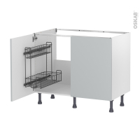 Meuble de cuisine - Sous évier - HELIA Gris clair - 2 portes lessiviel - L100 x H70 x P58 cm