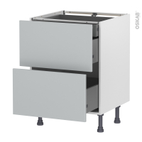 Meuble de cuisine - Casserolier - HELIA Gris clair - 2 tiroirs 1 tiroir à l'anglaise - L60 x H70 x P58 cm