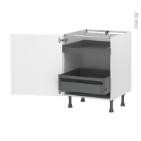 Meuble de cuisine - Bas - HELIA Gris clair - 2 tiroirs à l'anglaise - L60 x H70 x P58 cm