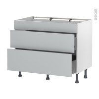 Meuble de cuisine - Casserolier - Faux tiroir haut - HELIA Gris clair - 2 tiroirs - L100 x H70 x P58 cm