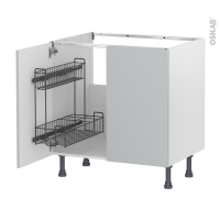 Meuble de cuisine - Sous évier - HELIA Gris clair - 2 portes lessiviel - L80 x H70 x P58 cm