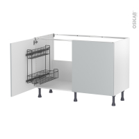 Meuble de cuisine - Sous évier - HELIA Gris clair - 2 portes lessiviel - L120 x H70 x P58 cm