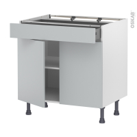 Meuble de cuisine - Bas - HELIA Gris clair - 2 portes 1 tiroir - L80 x H70 x P58 cm