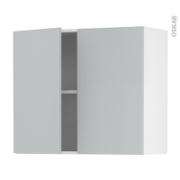 Meuble de cuisine - Haut ouvrant - HELIA Gris clair - 2 portes - L80 x H70 x P37 cm