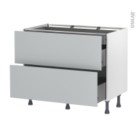 Meuble de cuisine - Casserolier - HELIA Gris clair - 2 tiroirs 1 tiroir à l'anglaise - L100 x H70 x P58 cm