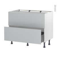Meuble de cuisine - Casserolier - Faux tiroir haut - HELIA Gris clair - 1 tiroir - L100 x H70 x P58 cm