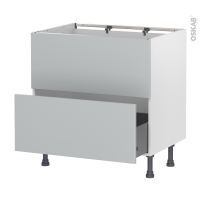 Meuble de cuisine - Sous évier - Faux tiroir haut - HELIA Gris clair - 1 tiroir - L80 x H70 x P58 cm