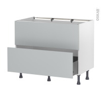 Meuble de cuisine - Sous évier - Faux tiroir haut - HELIA Gris clair - 1 tiroir - L100 x H70 x P58 cm