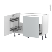 Meuble de cuisine - Sous évier - HELIA Gris clair - 2 portes lessiviel-poubelle coulissante  - L120 x H70 x P58 cm