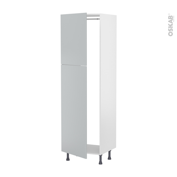 Colonne de cuisine N°2721 Armoire frigo encastrable <br />HELIA Gris clair, 2 portes, L60 x H195 x P58 cm 