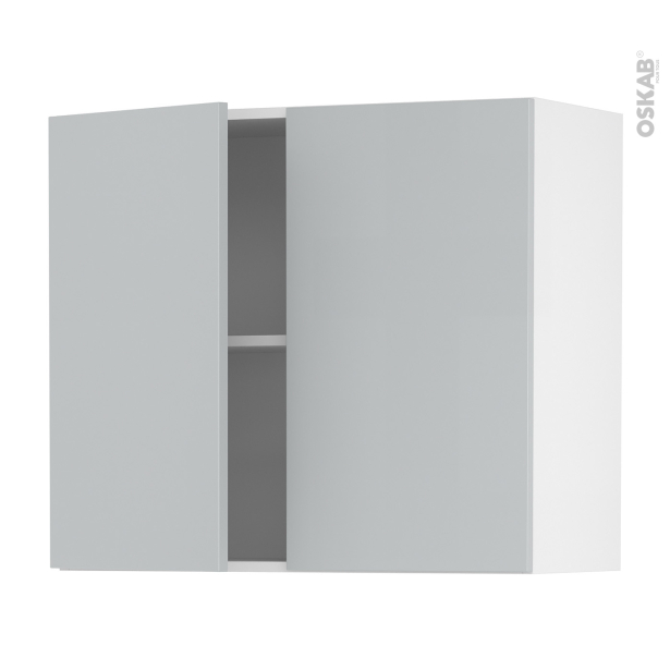 Meuble de cuisine Haut ouvrant <br />HELIA Gris clair, 2 portes, L80 x H70 x P37 cm 