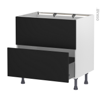 Meuble de cuisine - Sous évier - Faux tiroir haut - HELIA Noir - 1 tiroir - L80 x H70 x P58 cm