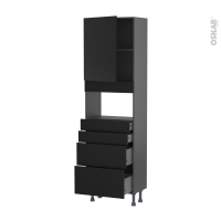 Colonne de cuisine N°2158 gris - MO encastrable niche 36/38 - HELIA Noir - 1 porte 4 tiroirs - L60 x H195 x P37 cm