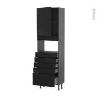 Colonne de cuisine N°2159 gris - MO encastrable niche 36/38 - HELIA Noir - 1 porte 5 tiroirs - L60 x H195 x P37 cm