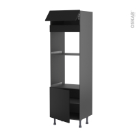 Colonne de cuisine N°516 gris - Four+MO encastrable niche 45 - HELIA Noir - 1 abattant 1 porte - L60 x H195 x P58 cm