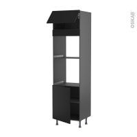 Colonne de cuisine N°1021 gris - Four+MO encastrable niche 45 - HELIA Noir - 1 abattant 1 porte - L60 x H217 x P58 cm