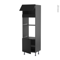 Colonne de cuisine N°1016 gris - Four+MO encastrable niche 36/38 - HELIA Noir - 1 abattant 1 porte - L60 x H195 x P58 cm