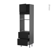 Colonne de cuisine N°1357 gris - Four+MO encastrable niche 36/38 - HELIA Noir - 1 porte 2 casseroliers - L60 x H217 x P58 cm