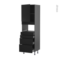 Colonne de cuisine N°2158 gris - MO encastrable niche 36/38 - HELIA Noir - 1 porte 4 tiroirs - L60 x H195 x P58 cm