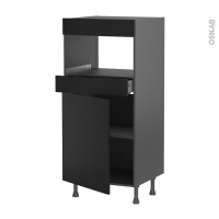 Colonne de cuisine N°21 gris - MO encastrable niche 36/38 - HELIA Noir - 1 porte 1 tiroir - L60 x H125 x P58 cm