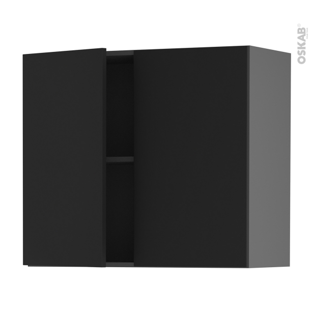 Meuble de cuisine gris Haut ouvrant <br />HELIA Noir, 2 portes, L80 x H70 x P37 cm 