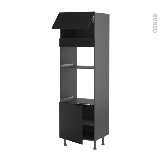 Colonne de cuisine N°1016 gris Four+MO encastrable niche 36/38 <br />HELIA Noir, 1 abattant 1 porte, L60 x H195 x P58 cm 