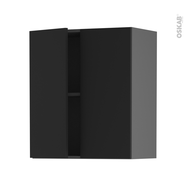 Meuble de cuisine gris Haut ouvrant <br />HELIA Noir, 2 portes, L60 x H70 x P37 cm 