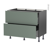 Meuble de cuisine gris - Casserolier - HELIA Vert - 2 tiroirs - L100 x H70 x P58 cm