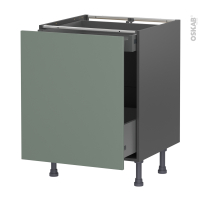 Meuble de cuisine gris - Bas coulissant - HELIA Vert - 1 porte 1 tiroir à l'anglaise - L60 x H70 x P58 cm
