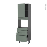 Colonne de cuisine N°2159 gris - Four encastrable niche 45  - HELIA Vert - 1 porte 4 tiroirs - L60 x H195 x P37 cm