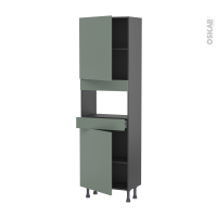 Colonne de cuisine N°2121 gris - MO encastrable niche 36/38 - HELIA Vert - 2 portes 1 tiroir - L60 x H195 x P37 cm