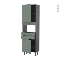 Colonne de cuisine N°2156 gris - MO encastrable niche 36/38 - HELIA Vert - 2 portes 2 tiroirs - L60 x H195 x P37 cm