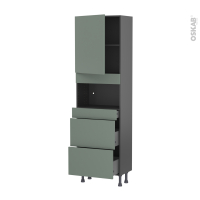 Colonne de cuisine N°2157 gris - MO encastrable niche 36/38 - HELIA Vert - 1 porte 3 tiroirs - L60 x H195 x P37 cm