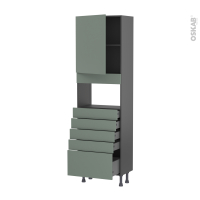 Colonne de cuisine N°2159 gris - MO encastrable niche 36/38 - HELIA Vert - 1 porte 5 tiroirs - L60 x H195 x P37 cm