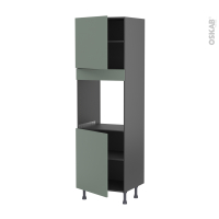 Colonne de cuisine N°1621 gris - Four encastrable niche 60 - HELIA Vert - 2 portes - L60 x H195 x P58 cm