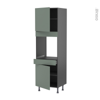 Colonne de cuisine N°1616 gris - Four encastrable niche 60 - HELIA Vert - 2 portes 1 tiroir - L60 x H195 x P58 cm