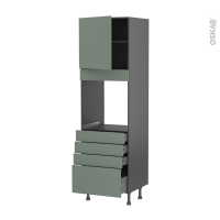 Colonne de cuisine N°1659 gris - Four encastrable niche 60 - HELIA Vert - 1 porte 4 tiroirs - L60 x H195 x P58 cm