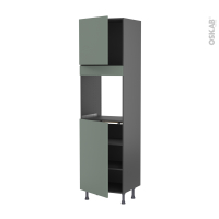 Colonne de cuisine N°1624 gris - Four encastrable niche 60 - HELIA Vert - 2 portes - L60 x H217 x P58 cm