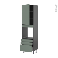 Colonne de cuisine N°2459 gris - Four encastrable niche 60 - HELIA Vert - 1 porte 3 tiroirs - L60 x H217 x P58 cm