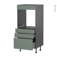 Colonne de cuisine N°59 gris - Four encastrable niche 60 - HELIA Vert - 3 tiroirs - L60 x H125 x P58 cm