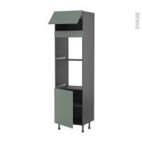 Colonne de cuisine N°1021 gris - Four+MO encastrable niche 45 - HELIA Vert - 1 abattant 1 porte - L60 x H217 x P58 cm