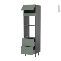 Colonne de cuisine N°1057 gris - Four+MO encastrable niche 45 - HELIA Vert - 1 abattant 2 casseroliers - L60 x H217 x P58 cm