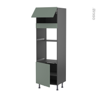 Colonne de cuisine N°1016 gris - Four+MO encastrable niche 36/38 - HELIA Vert - 1 abattant 1 porte - L60 x H195 x P58 cm