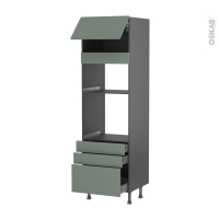 Colonne de cuisine N°1059 gris - Four+MO encastrable niche 36/38 - HELIA Vert - 1 abattant 3 tiroirs - L60 x H195 x P58 cm