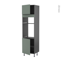 Colonne de cuisine N°1321 gris - Four+MO encastrable niche 36/38 - HELIA Vert - 2 portes - L60 x H217 x P58 cm