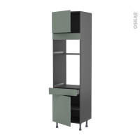 Colonne de cuisine N°1356 gris - Four+MO encastrable niche 36/38 - HELIA Vert - 2 portes 1 tiroir - L60 x H217 x P58 cm